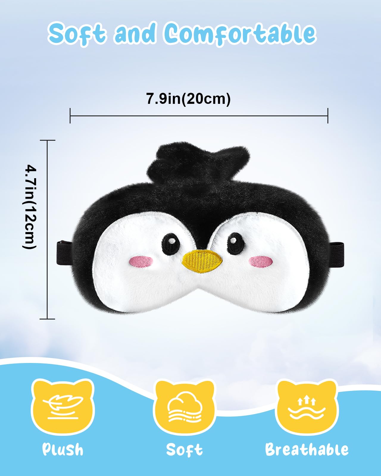 Miss Adola Sleep Mask for Kids - Valentines Gift for Kids Cute Plush Fuffy Sleeping Eye Cover Kawaii Soft Eyeshade Animal Eye Blindfold for Girls Boys Teens with Adjustable Strap, Penguin