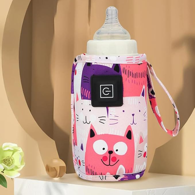 Portable Bottle Warmer,Adjustable 3 Temperature USB Travel Milk Heat Keeper Baby Bottle Heater Warming Bag Milk Heater Cover Bottle Warmer Insulation Bag,Rose