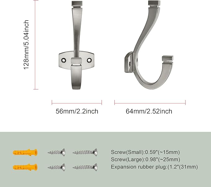 SAILING Coat Hooks - 3 Pack Brushed Nickel Towel Hooks Robe Hooks Decorative Wall Hooks for Bathroom Bedroom Kitchen Towel Robe Clothes Cabinet Closet Bathroom Hardware