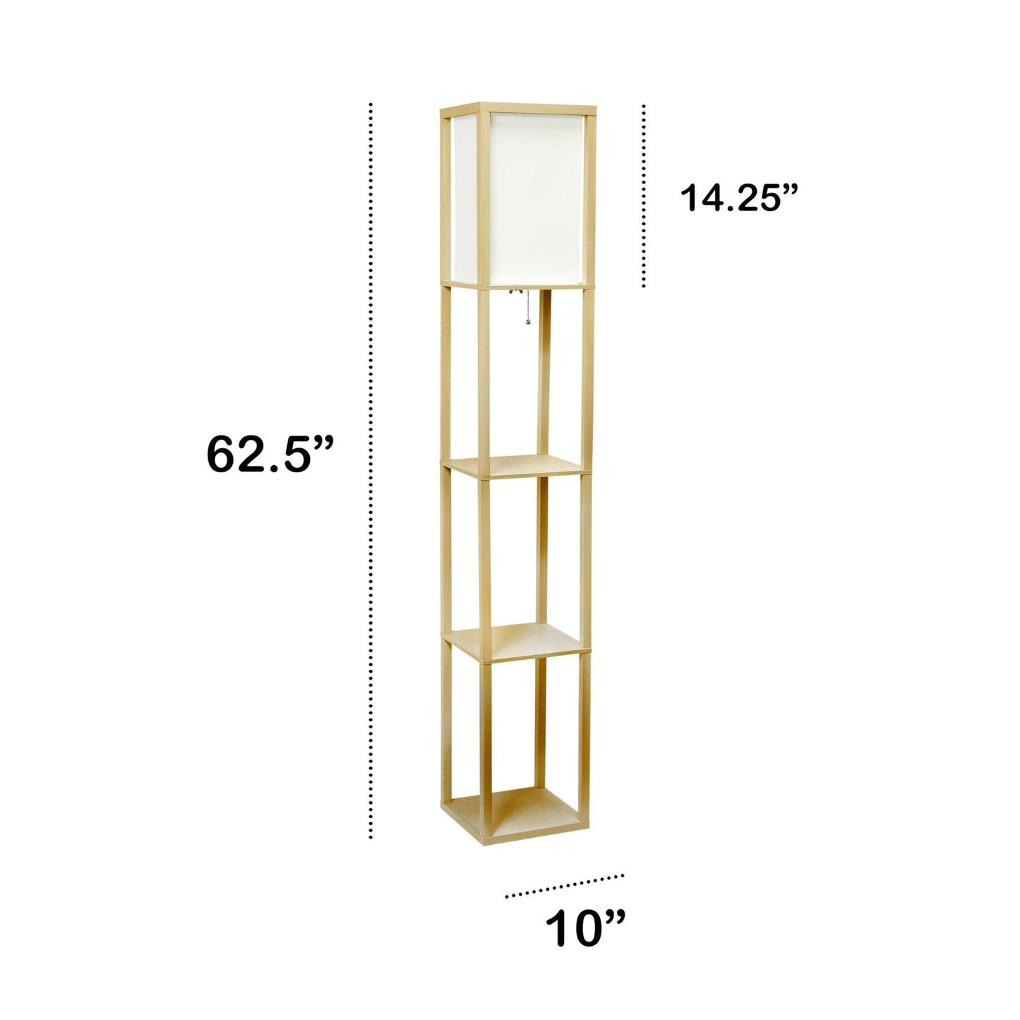 LALIA HOME Column Shelf Floor Lamp, Wood with Linen Shade, Tan, Model LHF-3004-TN