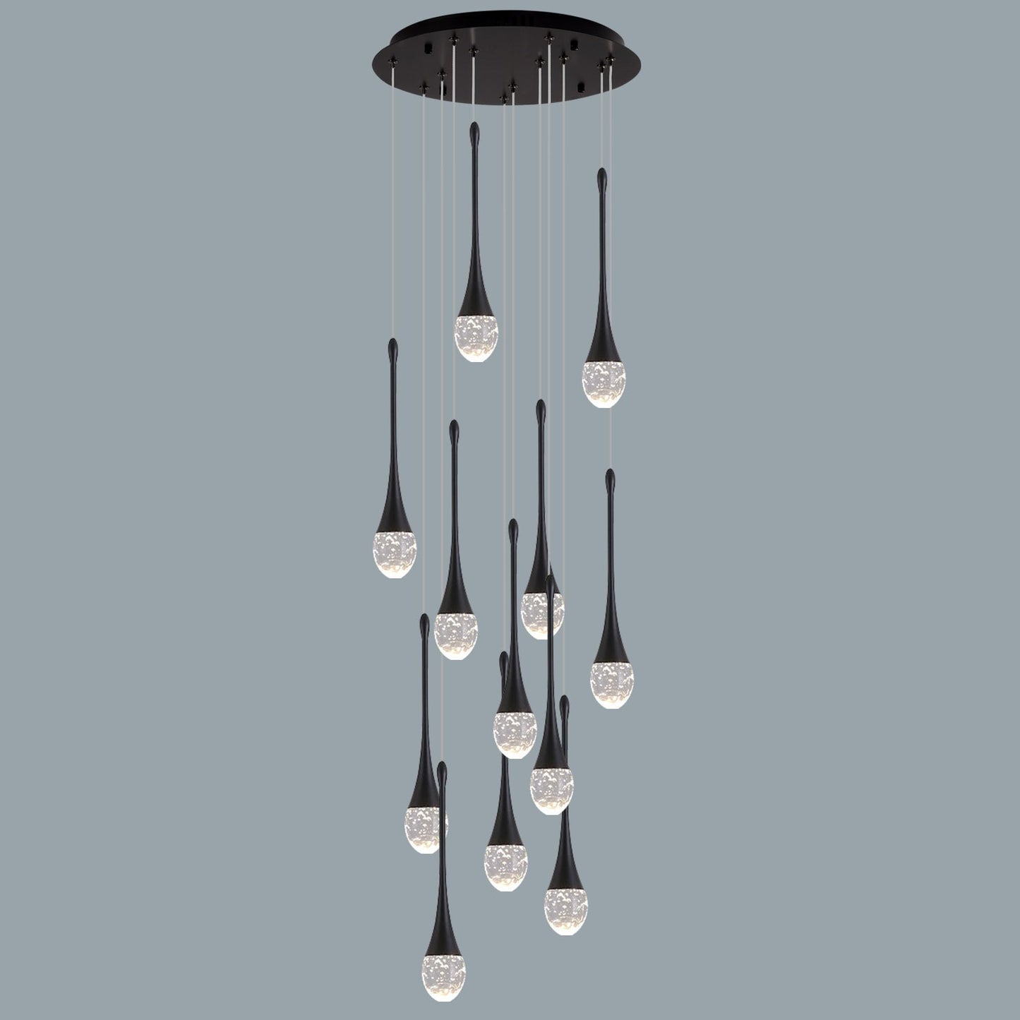 Upfelw Crystal Staircase Chandelier 12 Lights Dimmable LED Black Model UCC-B12-0436