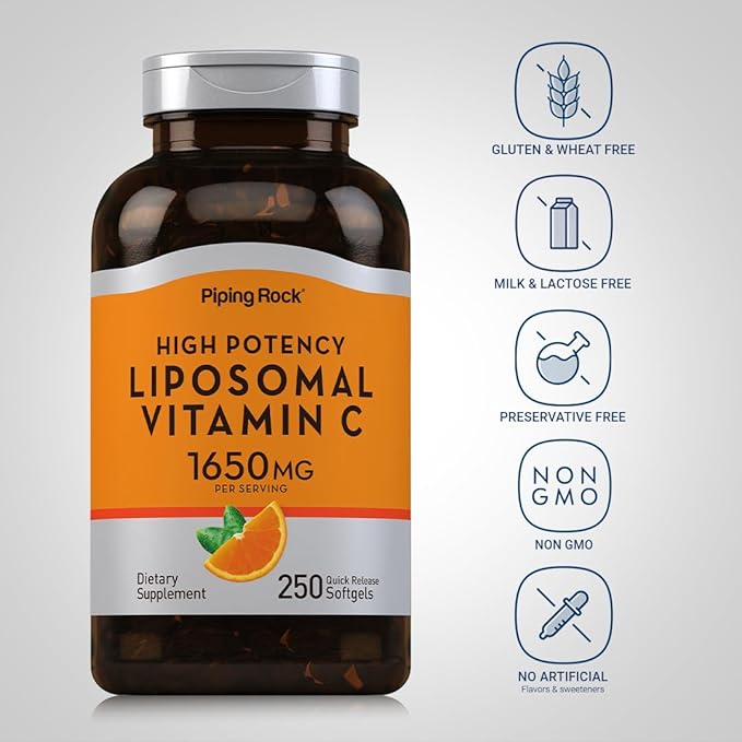 Piping Rock Liposomal Vitamin C 1650mg | 250 Softgels | High Potency | Non-GMO, Gluten Free