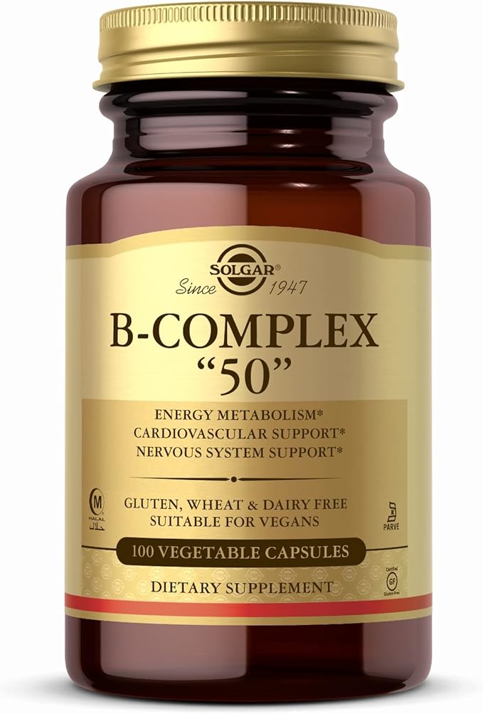 Solgar B-Complex "50" - 100 Vegetable Capsules - Energy Metabolism, Cardiovascular & Nervous System Support - Non-GMO, Vegan, Gluten Free - 100 Servings