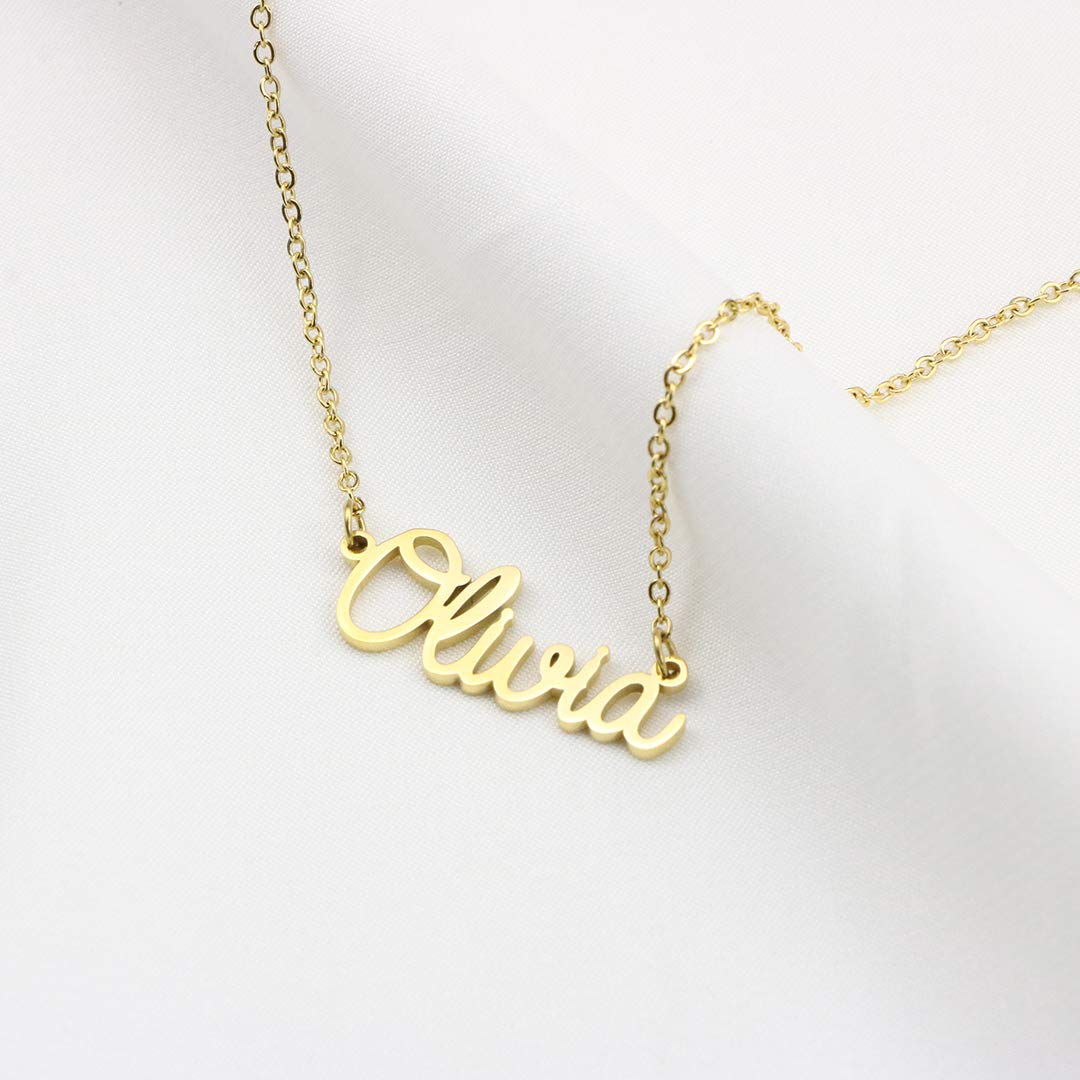 Awegift Women Jewelry Name Necklace Big Initial Gold Plated Best Friend Women Gift for Her Vicky