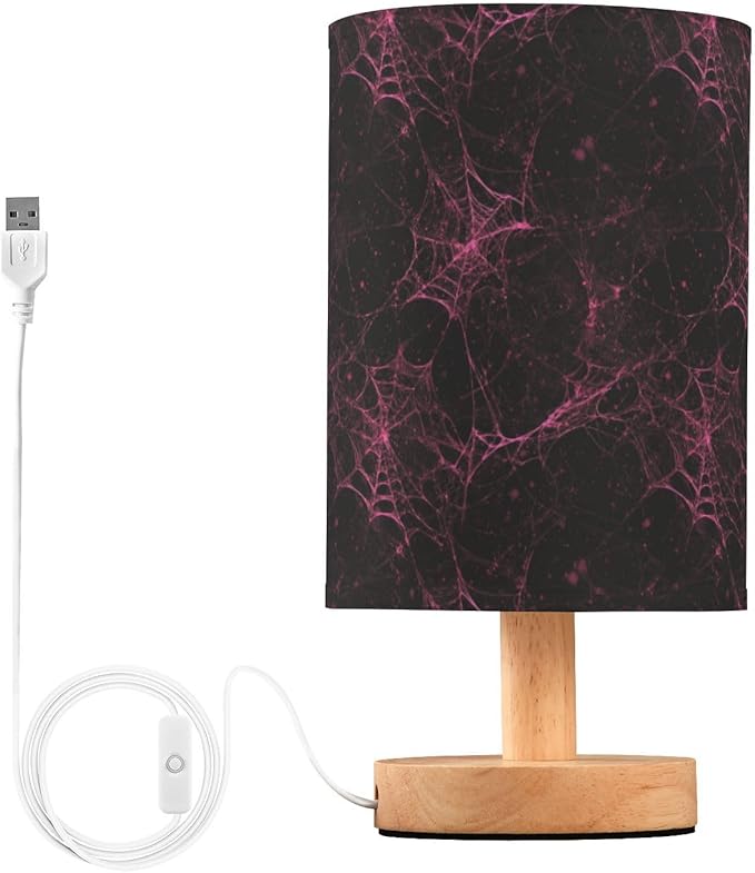 Halloween Pink Red Cobweb Table Lamp Bedroom Bedside Night Reading Desk Lamps Cylinder Nightstand Sleeping Light Lamp for Kids Living Room Office Decor