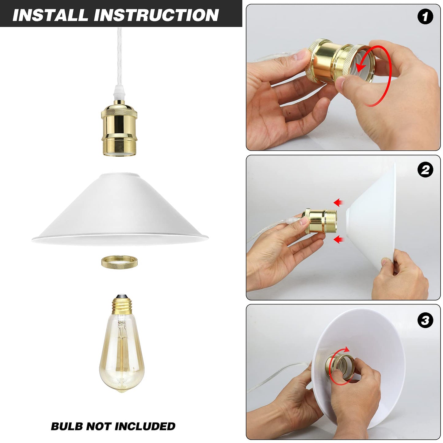 LYOOWNG Plug-in Pendant Light, Industrial Design, Metal, White, Model LY-20036