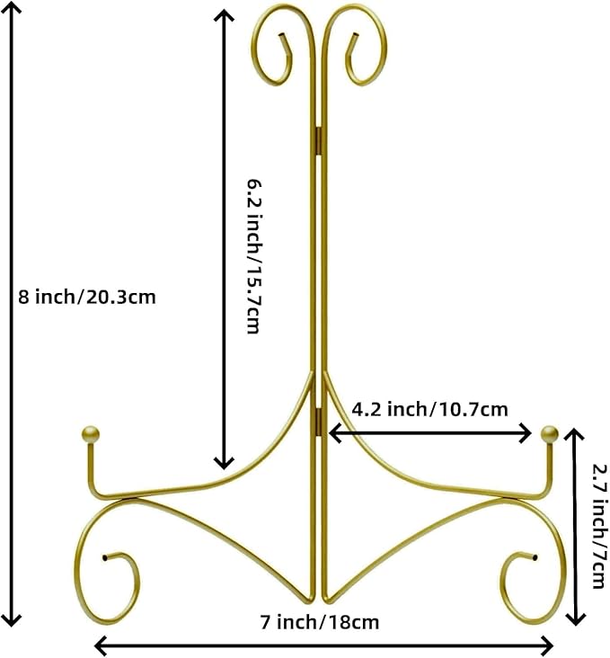 SVENJBB Gold Iron Plate Stand, 8 Inch Plate Holder for Display, Small Metal Plate Display Stands for Cookbook, Picture Frame, Photo, Decorative Plates (8 Inch, 2 Pack)