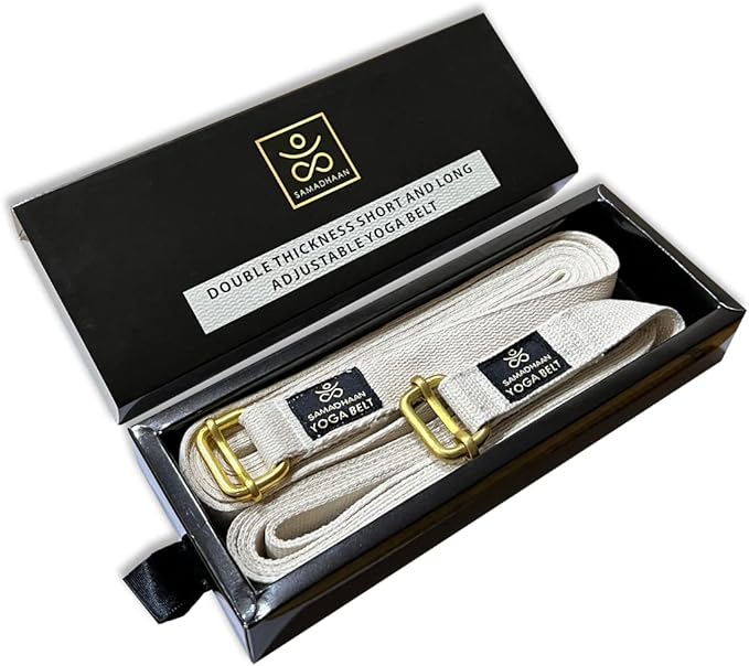 Samadhaan Yoga Strap with Durable Sliding Brass Buckle | Strong & Secure Yoga Strap | Double Thickness Adjustable Yoga Bel...