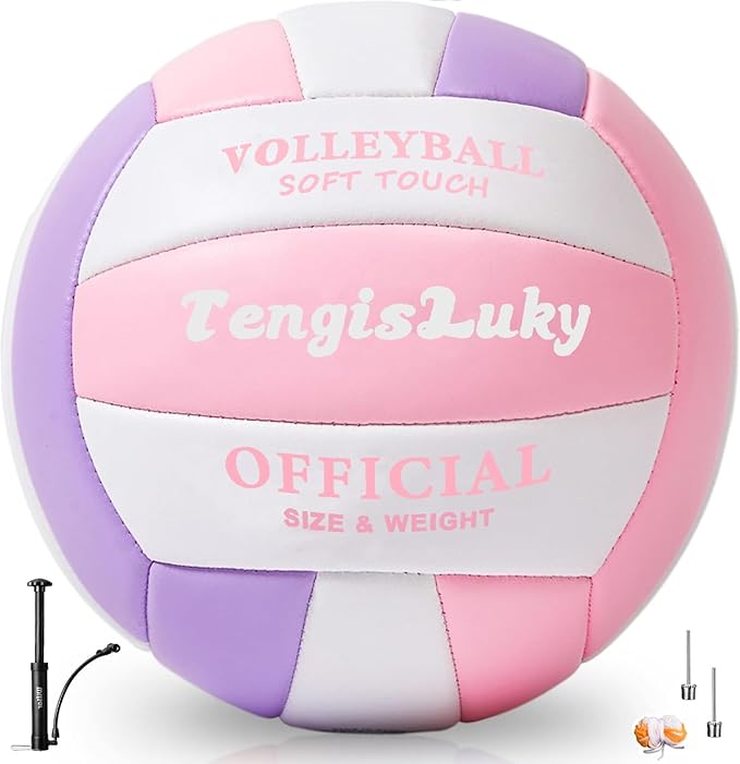 Soft Touch Volleyball Kit - Official Size 5 PU Leather Volleyball - for Outdoor/Indoor Play/Beach Game/Gym Training for Yo...