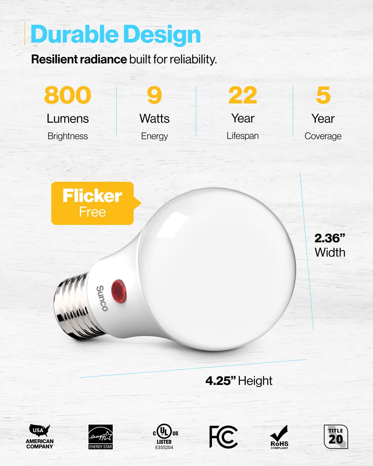 Sunco 18 Pack Dusk To Dawn Led Outdoor Light Bulb A19  Photocell Automatic For Exterior Lighting  800 Lm  9W (60W Eqv.)  4000K Cool White  Auto On/Off Sensor  Ip65 Rated Ul.