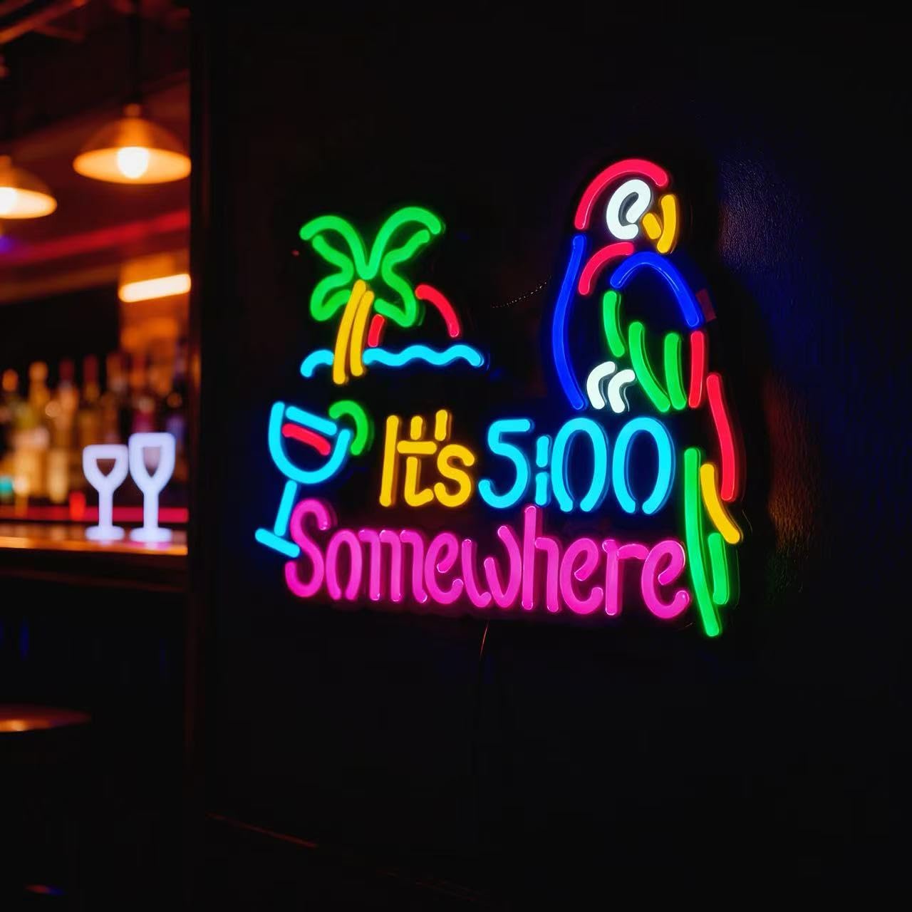 Jigsaw Puzzle 40 Pcs ItS 5:00 Five Oclock Somewhere Neon Light Sign  Man Cave Men Led Light  Home Wall Signs Gifts  Decorations  Palm Tree  Beach  Sun  Tiki Bar  Garage  Accessories  Cart  Party  Bedroom  Led Sign  Lights