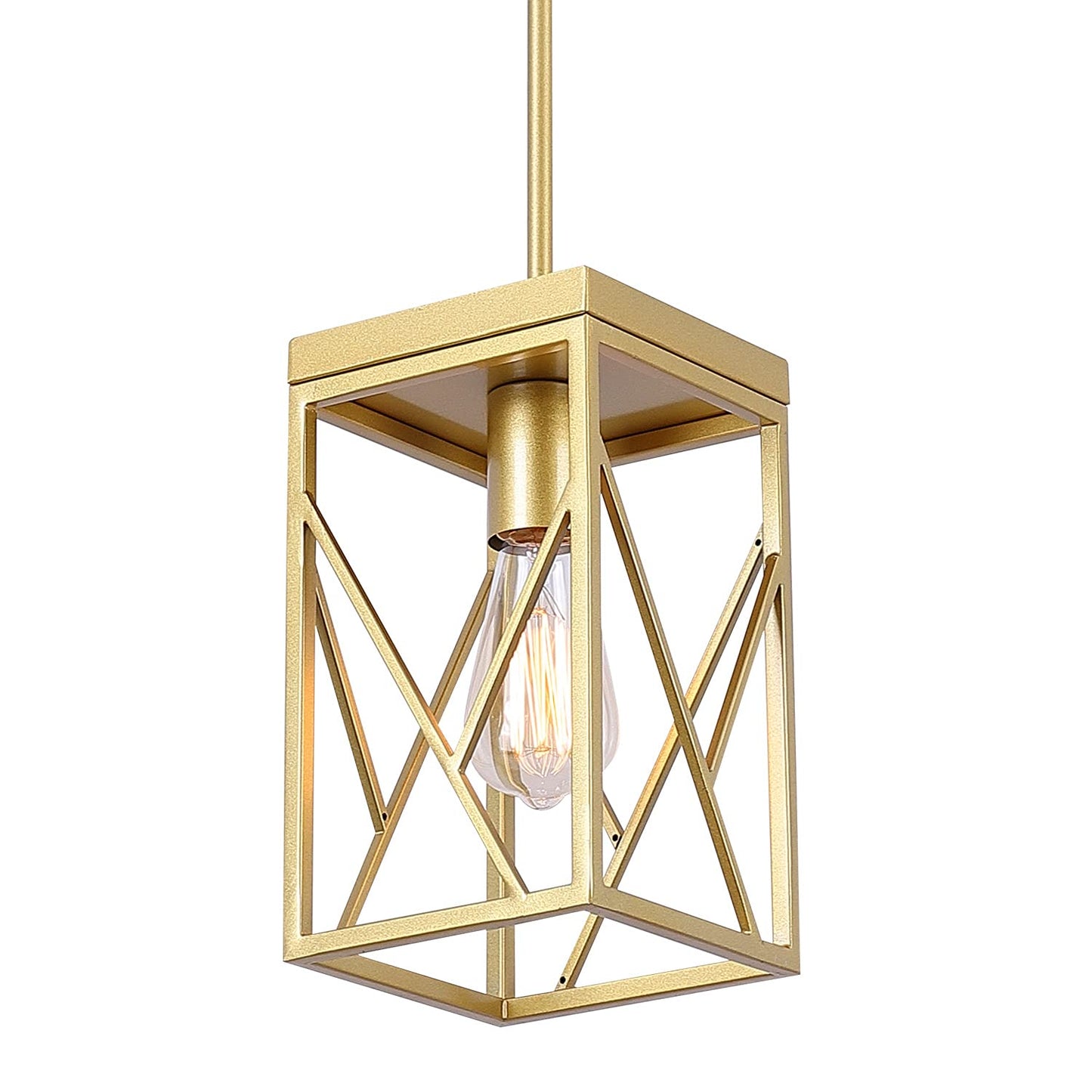 Fivess Lighting Modern Gold Pendant Light, Metal Cage, One-Light Adjustable Rods, for Kitchen Island, Cafe Bar, Model 6974443065800