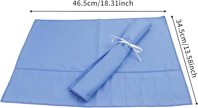 12 Pcs Blue Silverware Organizer,Silver Storage Cloth Felt Flatware Organizer, Silver Protector Bags, Place Setting Roll with Stylish White Ribbon for All Kitchen Cutlery Utensil