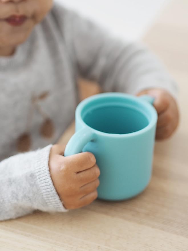 BEABA Silicone Training Cup, Soft Unbreakable Toddler Baby Sippy Cup, Leakproof Lid Ergonomic Wide Handles, 5.5 oz (Rain)