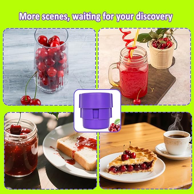 Cherry Pitter – Multi Cherry Tool 6 at Once, Full Detachable Cherry Seed Remover, Fast Cleaning for Baking, Canning, Jam, Dishwasher Safe with Pit Storage Case, (Purple)