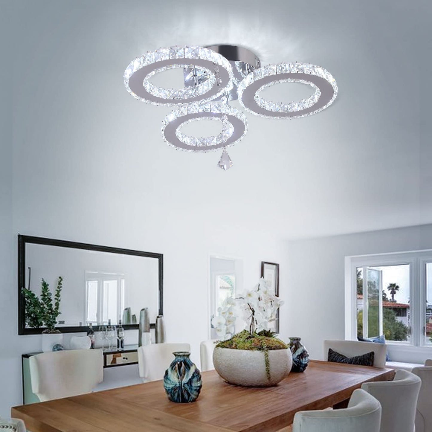 diisunbihuo LED Crystal Ceiling Light Chandelier 3 Rings 13x3.5 Inches Cool White Model B084H92X1Q