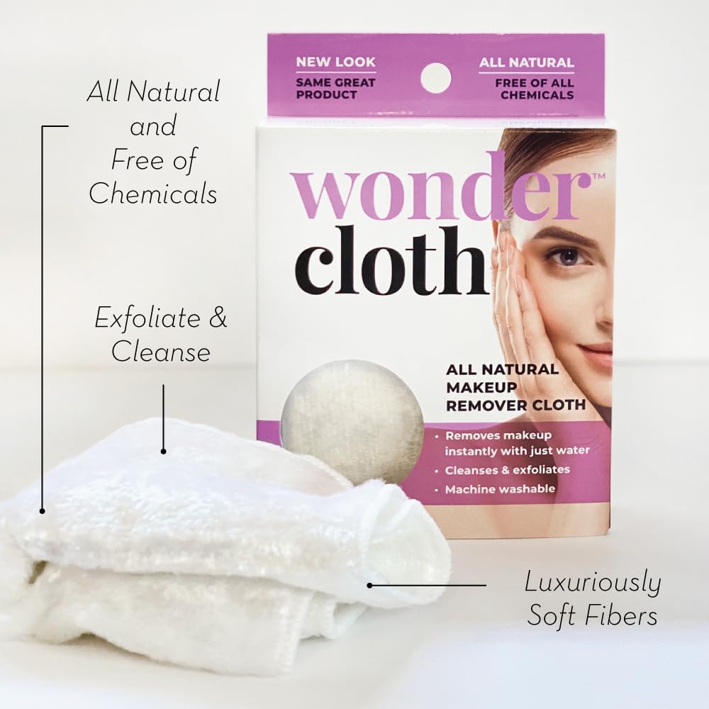 Wonder Cloth (Pack of 3) - All Natural Make-Up Remover Cloth, Removes Makeup Instantly with Just Water, Cleanses and Exfoliates,