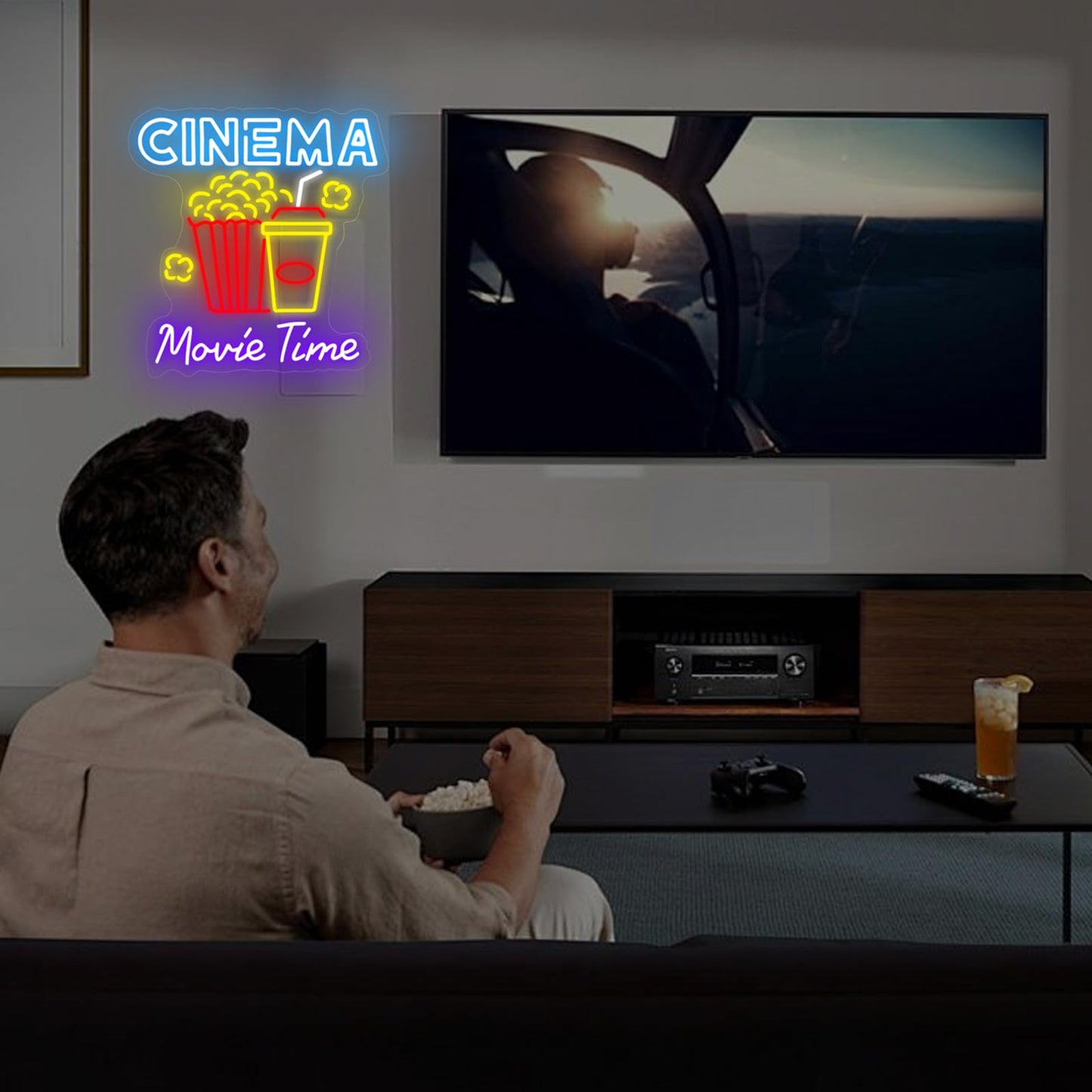 Cinema Movie Time Neon Sign  Movie Theater Led Light  Popcorn Neon Decor  Home Theater Popcorn Led Sign  Home Room Decor Lighting  Snack Bar Decoration Gift  Man Cave Party Birthday