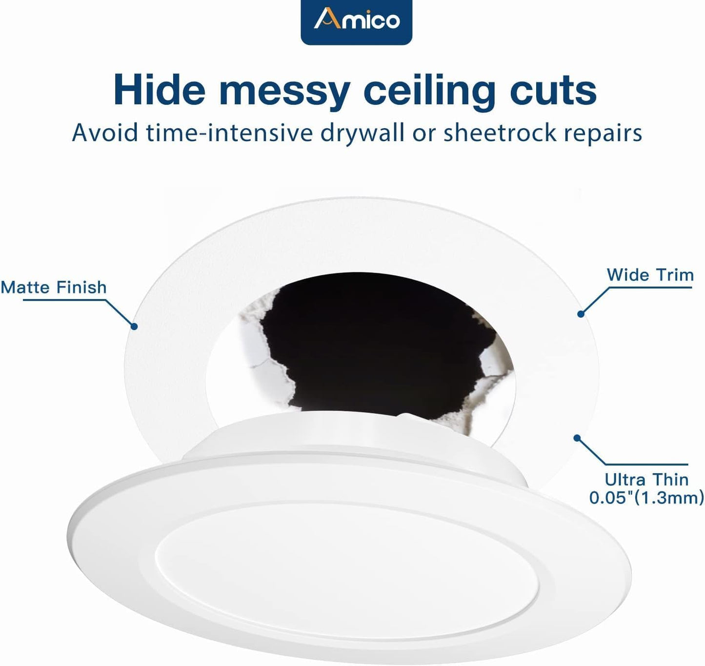 Amico 24 Pack Goof Rings for 6 Inch Recessed Lights, Can Light Trim Ring Cover, Outer Diameter 8.6-inch, Inner Diameter 6.2-inch, Durable Plastic Design, White