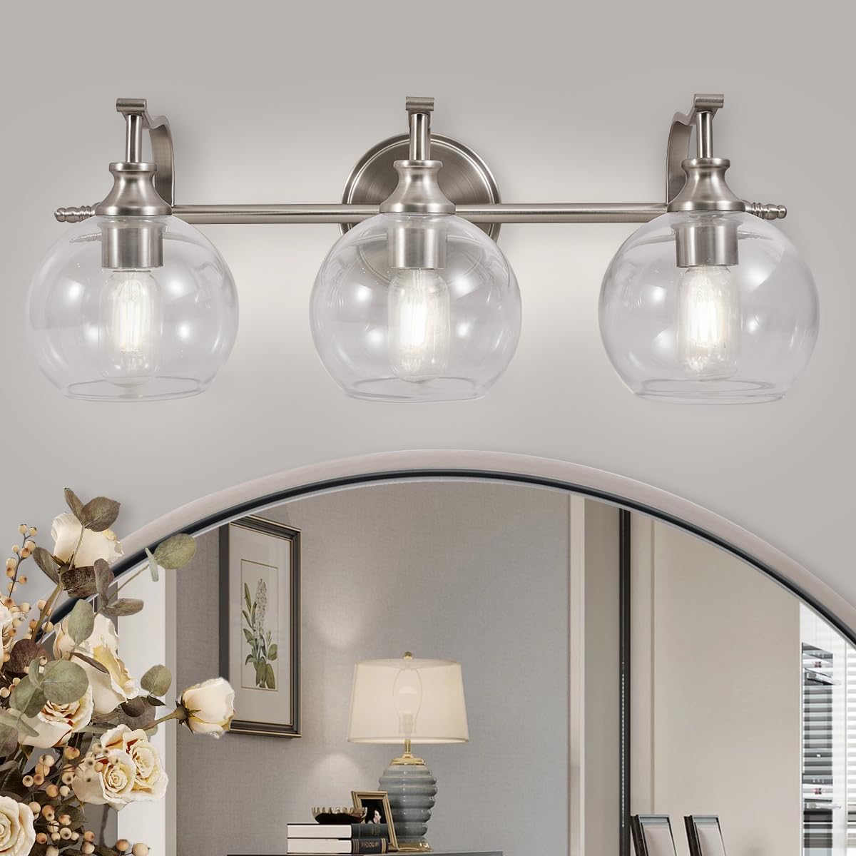Andy Star 3 Light Bathroom Vanity Lights  Modern Wall Sconces Lighting  Silver Bathroom Lights With Clear Glass Shades  Bath Wall Lights Wall Lamp For Mirror  Living Room  Kitchen  Hallway