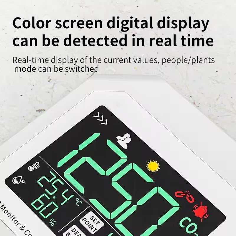 YFYIQI Wall Mount CO2 Controller Carbon Dioxide Monitor with CO2 Repeatability 10ppm External Sensor CO2 Measurement Range 0-9999ppm Digital Color Screen Display Two Mode Charactor Mode Plant Mode