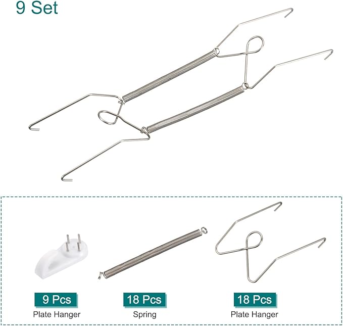 UXcell 9-Piece Stainless Steel Invisible Wall Plate Hangers with 9 Wall Hooks, Silver