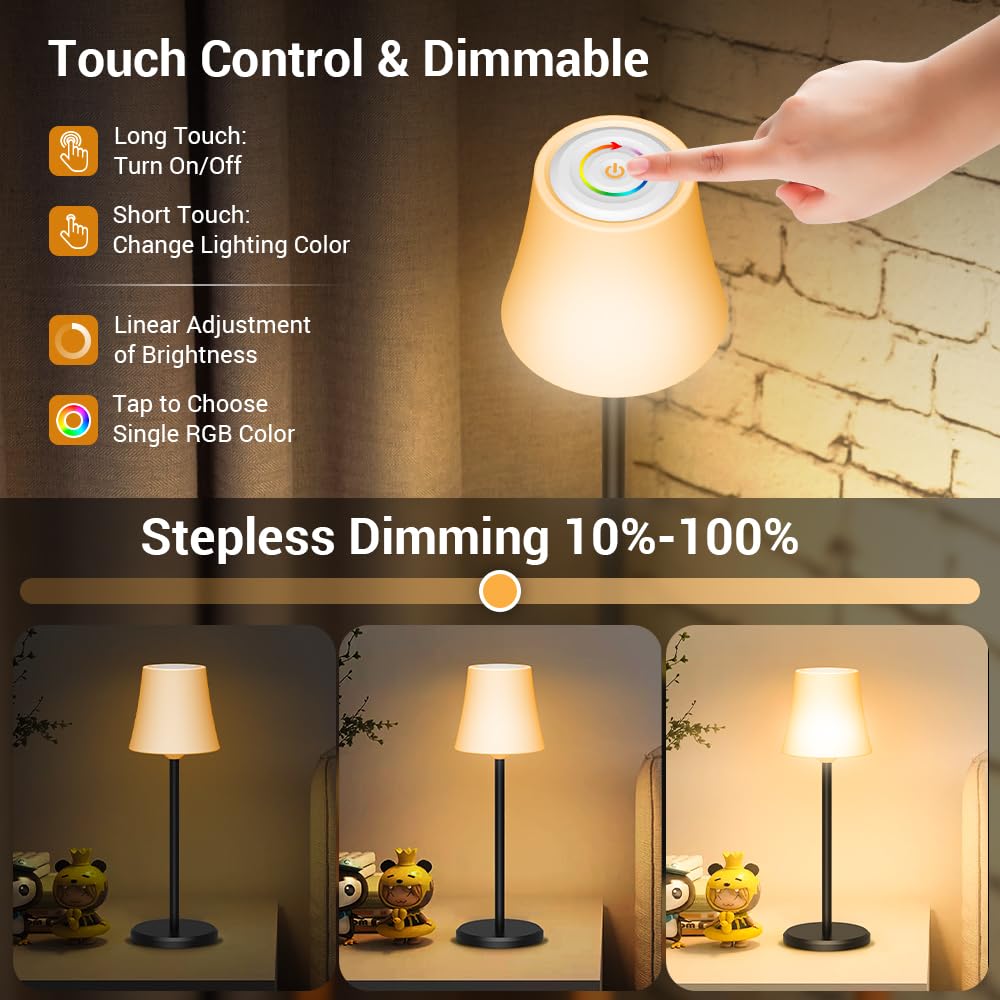 Ainostone Cordless Table Lamp 2 Pack Rechargeable Wireless Touch Light Small White AS0215-US-1