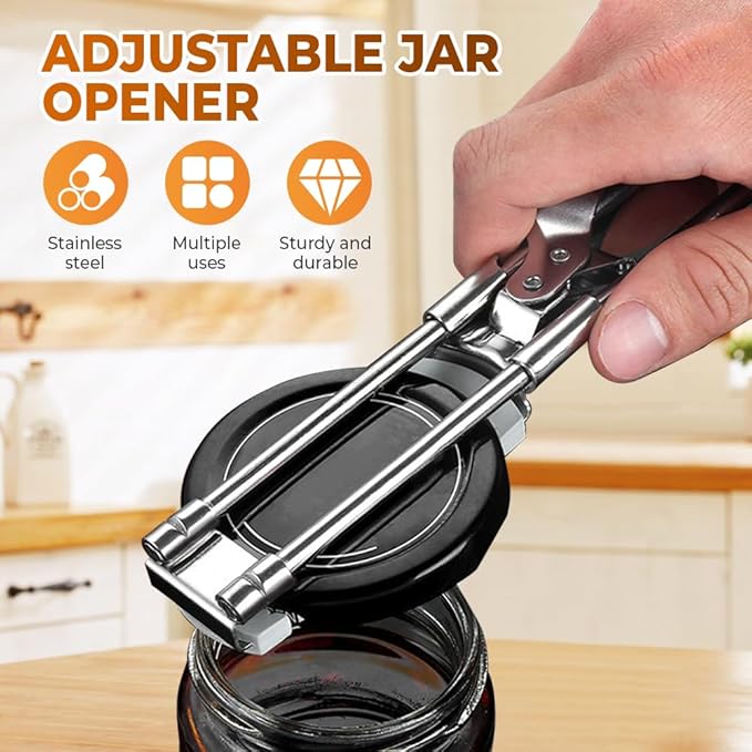 Adjustable Stainless Steel Jar Opener, 2026 New Metal Jar Opener for Canning Lids, Multifunctional Can Bottle Jar Lid Opener for Seniors (1PC)