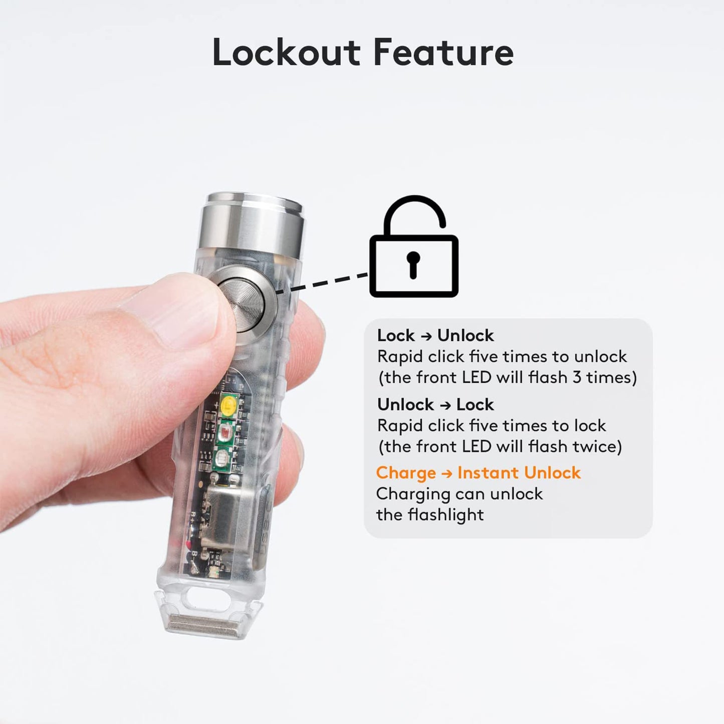 RovyVon A8 EDC Flashlight, 5000K, 420 Lumen, Rechargeable Keychain Light, Polycarbonate, Momentary On, Lock Mode, Magnet Accessories