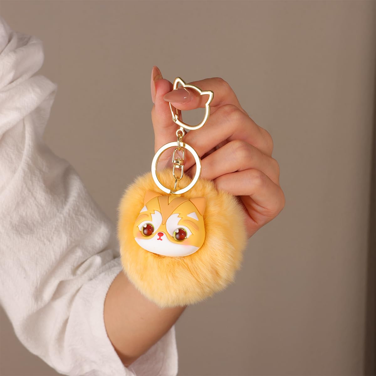 Jekvill Kawaii Cat Keychain Yellow Plush Bag Charms for Handbags Purse Charms cute Keychain Gift