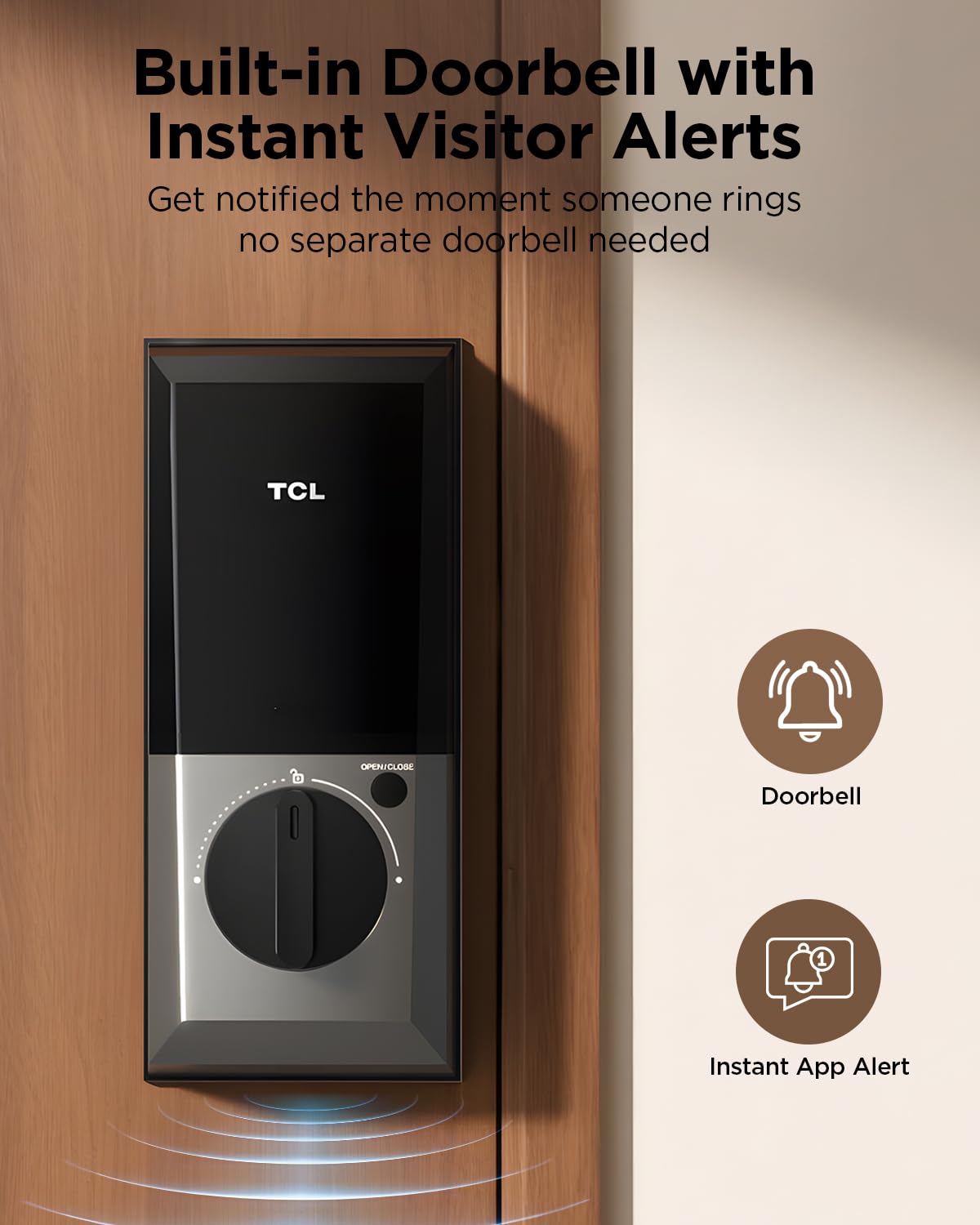 TCL D2 Plus Smart Lock, Fingerprint Door Lock, Built-in Doorbell & Wi-Fi, No Hub Needed, Keyless Entry Electronic Deadbolt for Front Door, Compatiable with Alexa&Google Assistant, Auto Lock