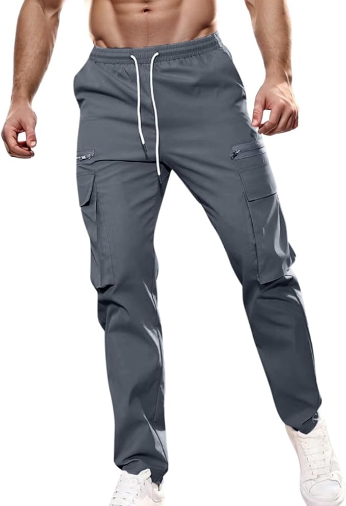 Baggy Pants for Men Drawstring Elastic Waist Fashion Parachute Cargo Pants Straight Leg Athletic Lightweight Joggers Trousers