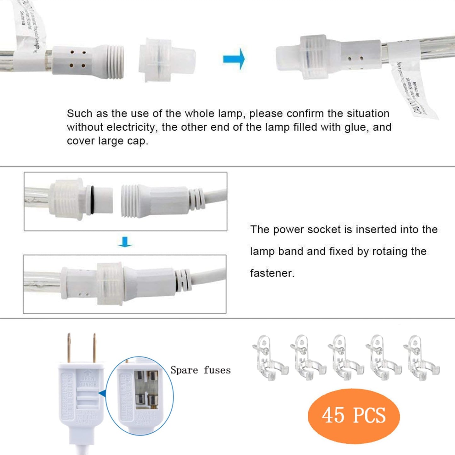 150Ft Led Rope Lights Outdoor  1080 Led Connectable And Flexible Tube Lights With 8 Modes  Waterproof Led Rope Lighting For Garden Patio Bedroom Party Pool Indoor Outdoor Christmas Decor (White&Blue)