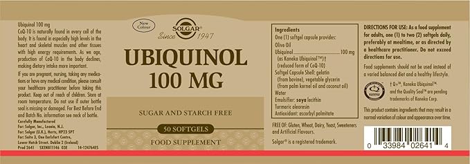 Solgar Ubiquinol 100 mg, 50 Softgels - Advanced Antioxidant Support - Reduced Coenzyme Q10 (CoQ-10) - Gluten Free, Dairy Free - 50 Servings, Standard Packaging
