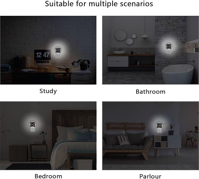 Aslsiy Night Light for Kids White Snowflakes Dots on Black (1) Plug in Wall Lamp LED Dusk to Dawn Sensor Energy Saving Nightlight for Boys Girls Men Women