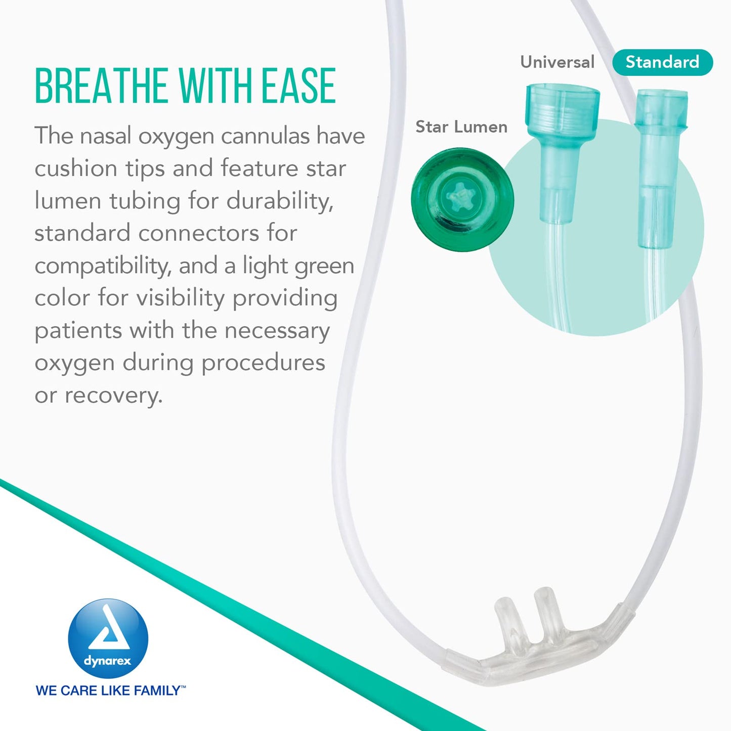 Dynarex Nasal Cannulas for Oxygen Therapy- 7' Crush Resistant Oxygen Supply Tubing for Newborn and Pediatrics - Soft Cushion Tip Standard Connector - 50 Per Case