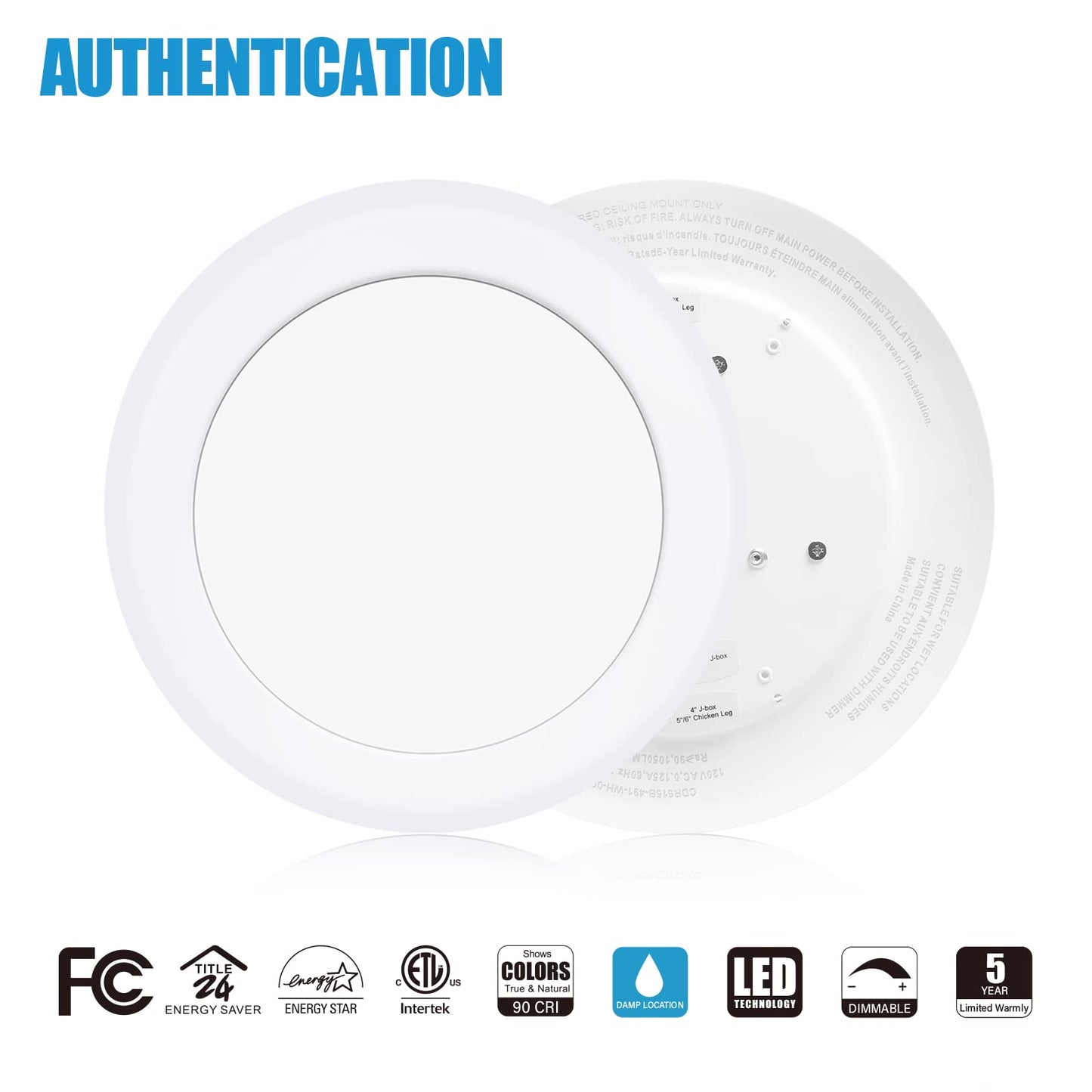 ECOELER 6 Inch LED Disk Light, Aluminum, 16.5W, 1000lm, 5000K Daylight, 4-Pack