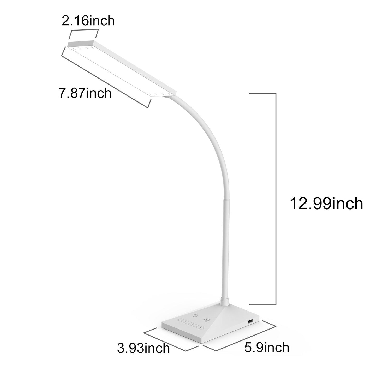 RAOYI LED Desk Lamp, Dimmable 12W Touch Control, 5 Color Modes, 6 Brightness Levels, USB Charging, White, Model LAM10A