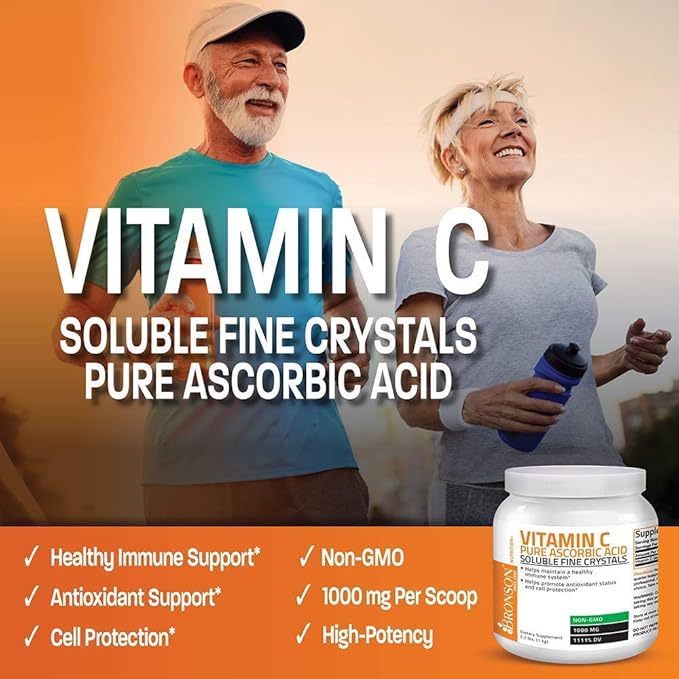 Bronson Probiotic 50 Billion CFU + Prebiotic with Apple Polyphenols & Pineapple Fruit Extract Vitamin C Powder Pure Ascorbic Acid Soluble Fine Non GMO Crystals