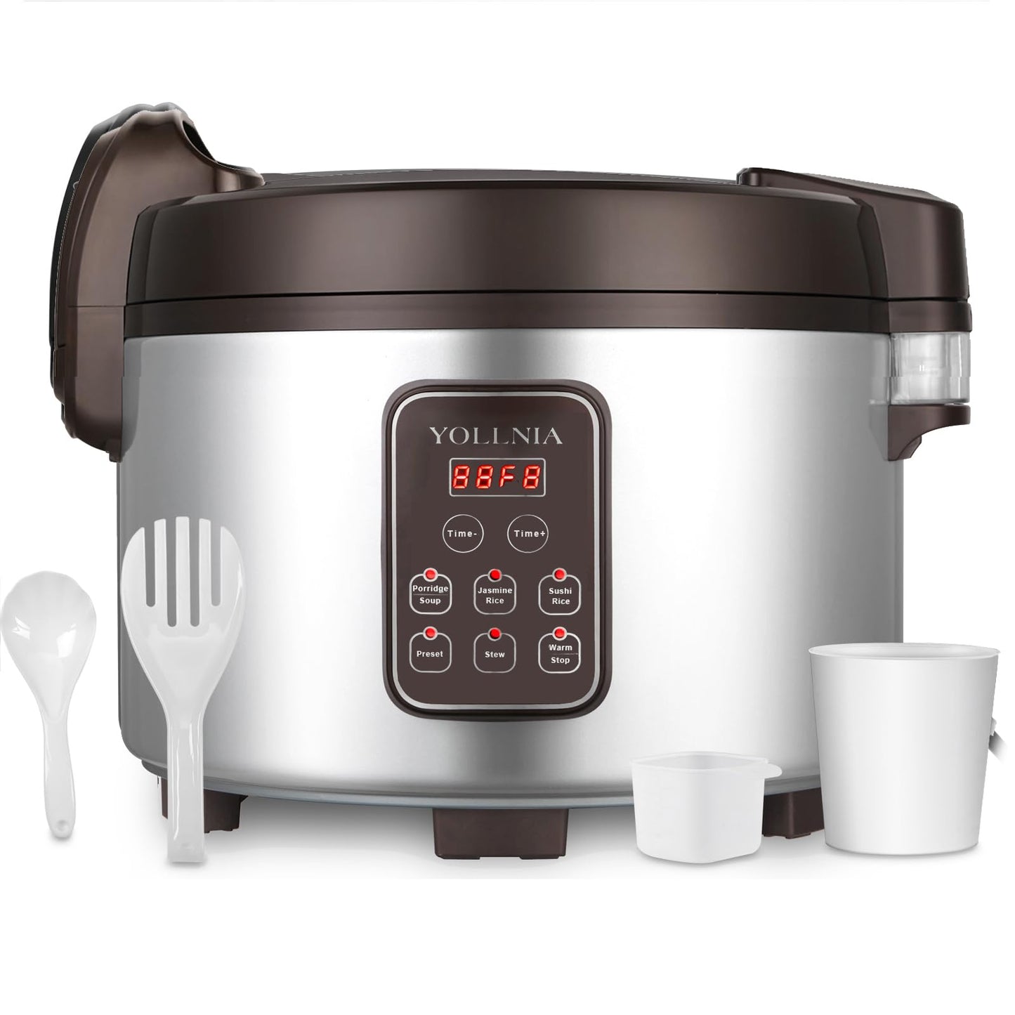 YOLLNIA Commercial Large Rice Cooker & food warmer | 13.8QT/65 Cups cooked rice | 1350W Multi-function electric sushi rice cooker | LED Display | Timer Setting | Smart preset from 30 min-24 Hrs