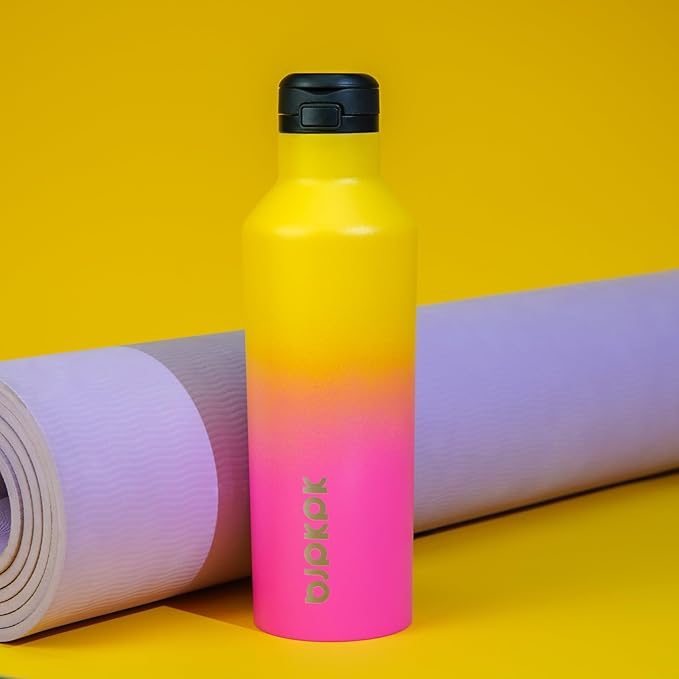 BJPKPK Insulated Water Bottle With Straw 17oz Stainless Steel Water Bottles With 2 Lids And Carry Handle Reusable Travel Metal Thermal Flask,Rainbow