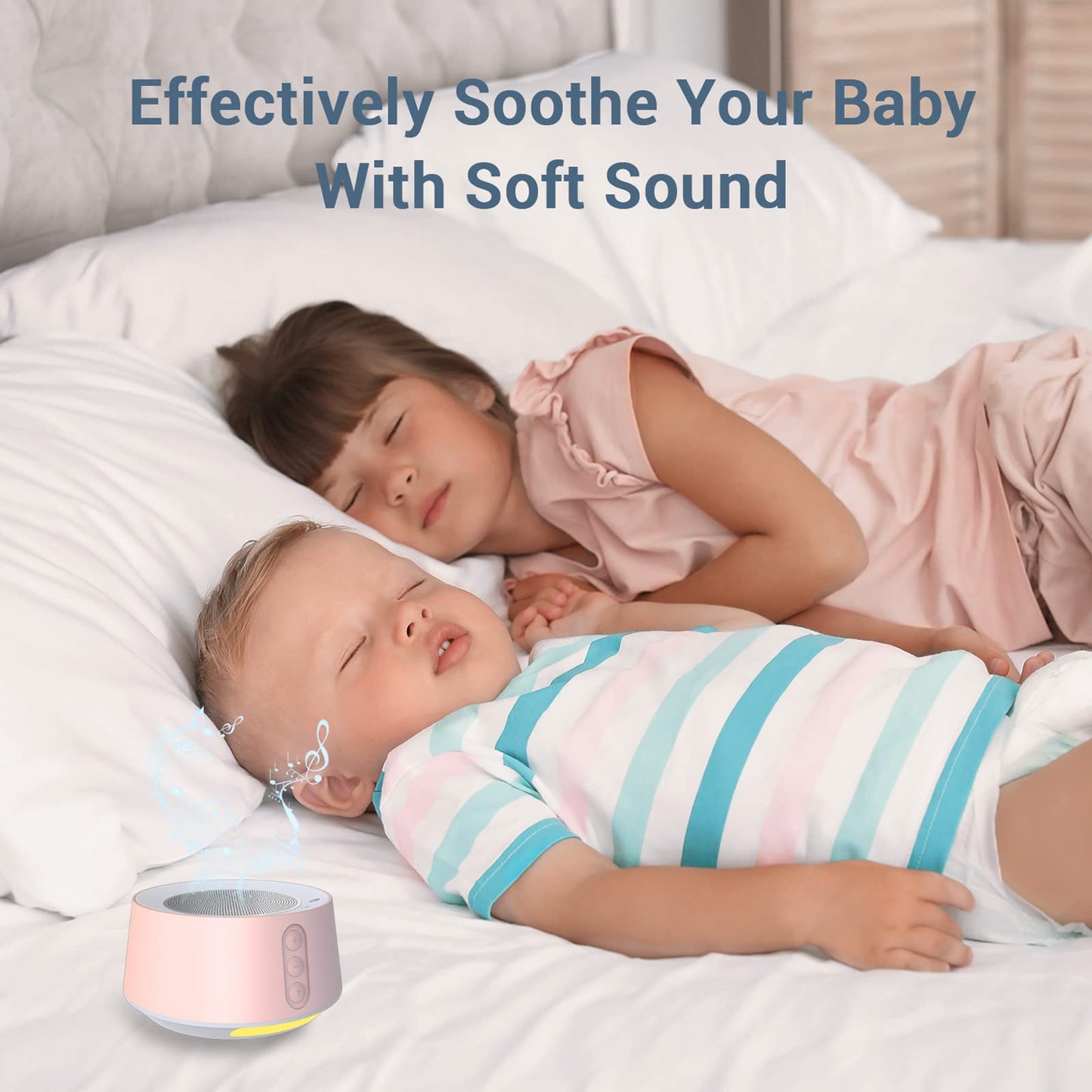 BGOVERSS White Noise Sound Machine with 20 Soothing Sounds, 10 Colors Night Light Sleep Machines Home Office Travel, 5 Timers and Memory Feature Sound Machine for Nursery Baby Kids Adults, Pink