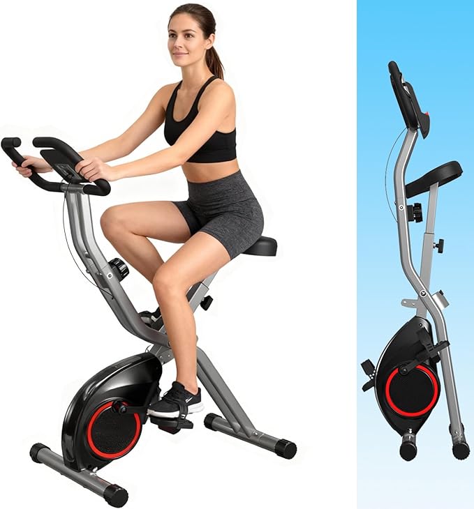 Foldable Exercise Bike for Small Apartments, Stationary Bikes for Home, Indoor Portable Cycling Bike with 16-Level Magneti...