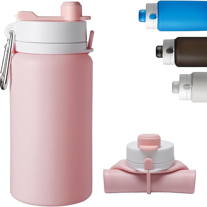 Opard Collapsible Water Bottles 19 Oz - BPA Free, Leak Proof, Foldable Silicone Collapse Bottle, Easy to Compact and Expandable, Travel Essentials Accessories