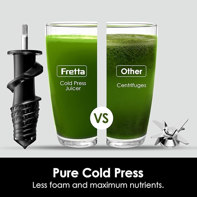 Fretta Masticating Slow Juicers,3-inch Wide Feeding Chute Cold Press Juicer,Celery Juicer, Juicer Machines Vegetable and Fruit,Juice Recipes Included,2 Speed,BPA-Free,Easy Clean,200W (Stainless Steel)