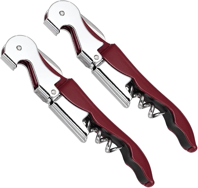 uxcell 2 Pcs 4.8" Stainless Steel Wine Opener, Waiter Corkscrew Professional Wine Key Bottle Opener with Double Hinged Foil Cutter for Bar Servers Waiter Bartender and Home, Burgundy