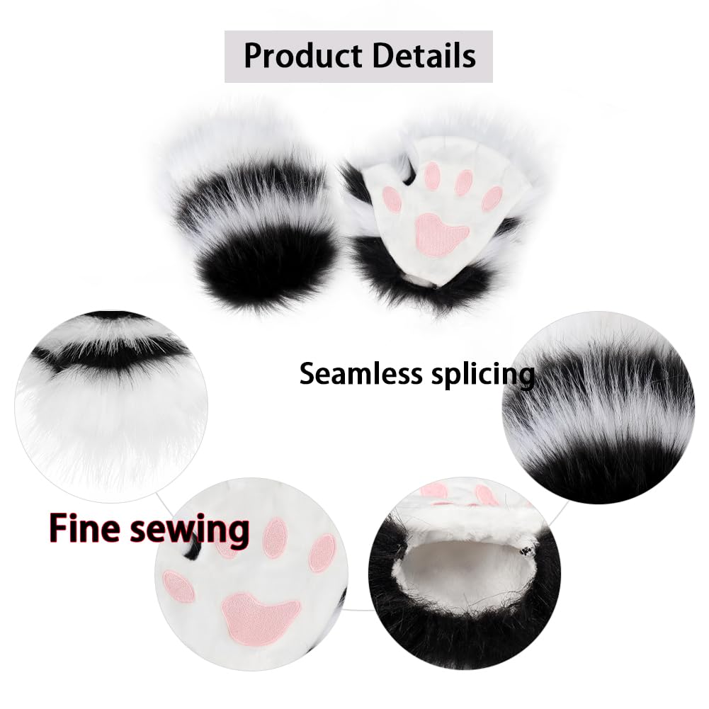 Anbiliwobo Furry Faux Fur Wolf Mitts Bear Paw Fingerless Gloves Fox Anime Cosplay Costume Accessories