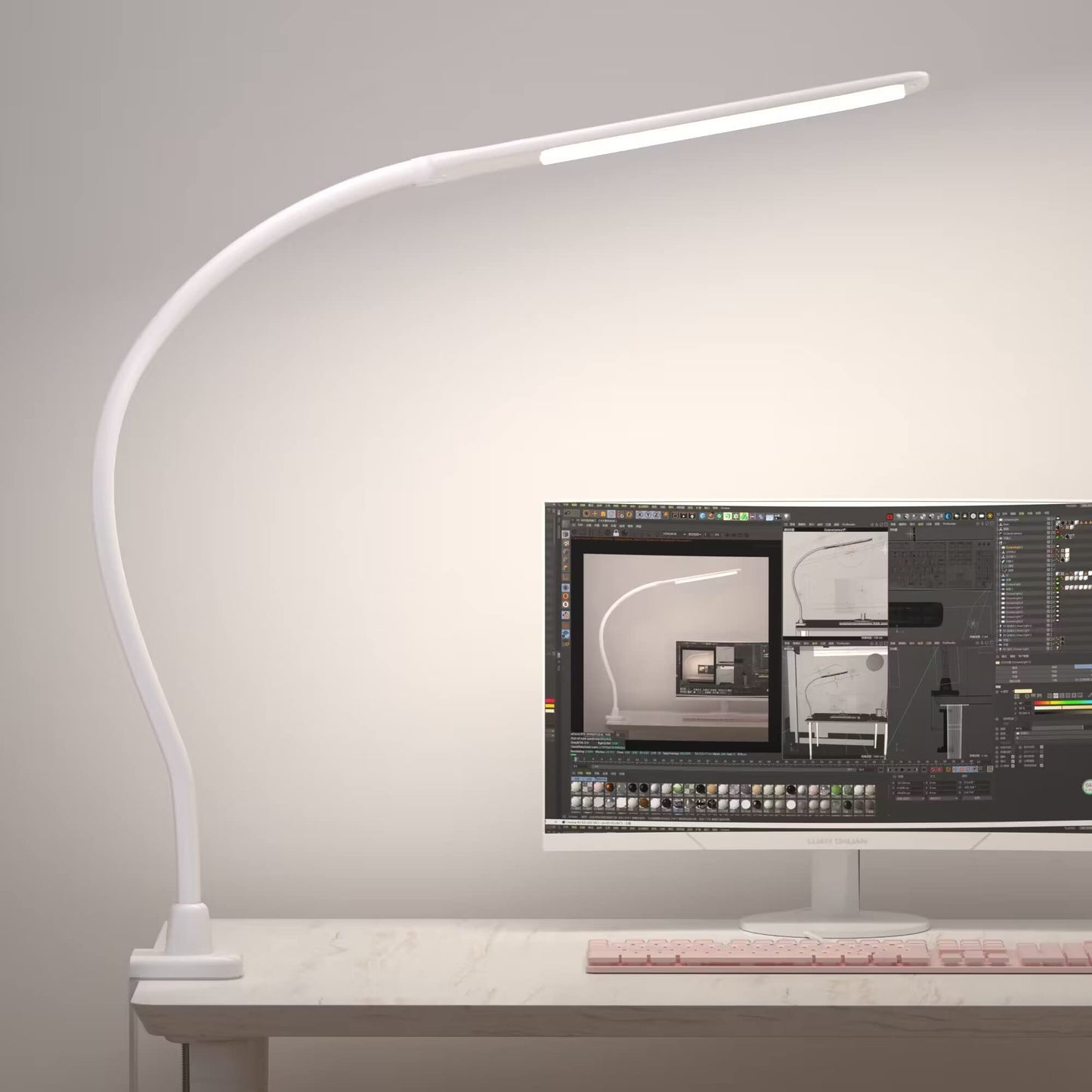 Hokone Led Desk Lamp With Clamp, Gooseneck Touch Control, Dimmable, White