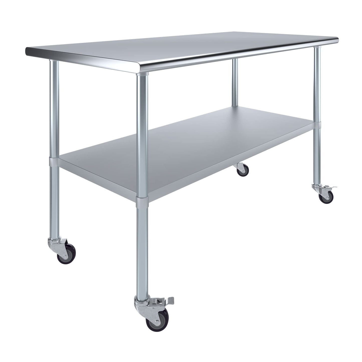 AmGood 30 in. x 60 in. Stainless Steel Work Table with Wheels | Metal Kitchen Food Prep Table | NSF