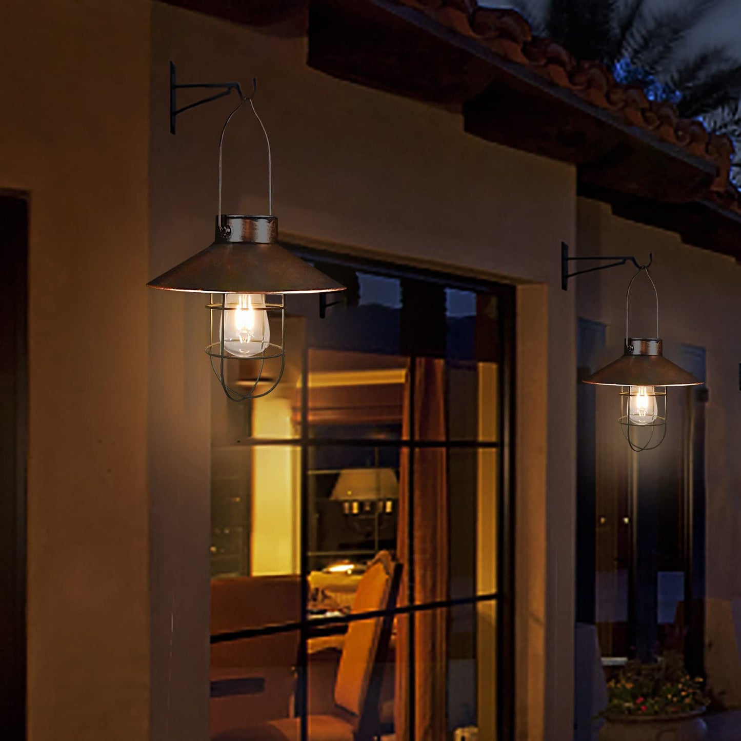 pearlstar Solar Lantern Outdoor Light Metal Farmhouse Design Warm White Bulb Brushed Copper 049